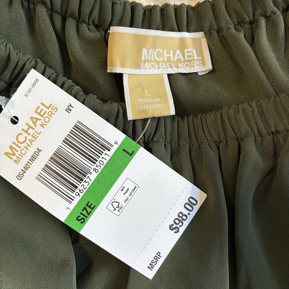 NWT Michael‎ Kors off shoulder Blouse, olive green, Size Large - Picture 2 of 7